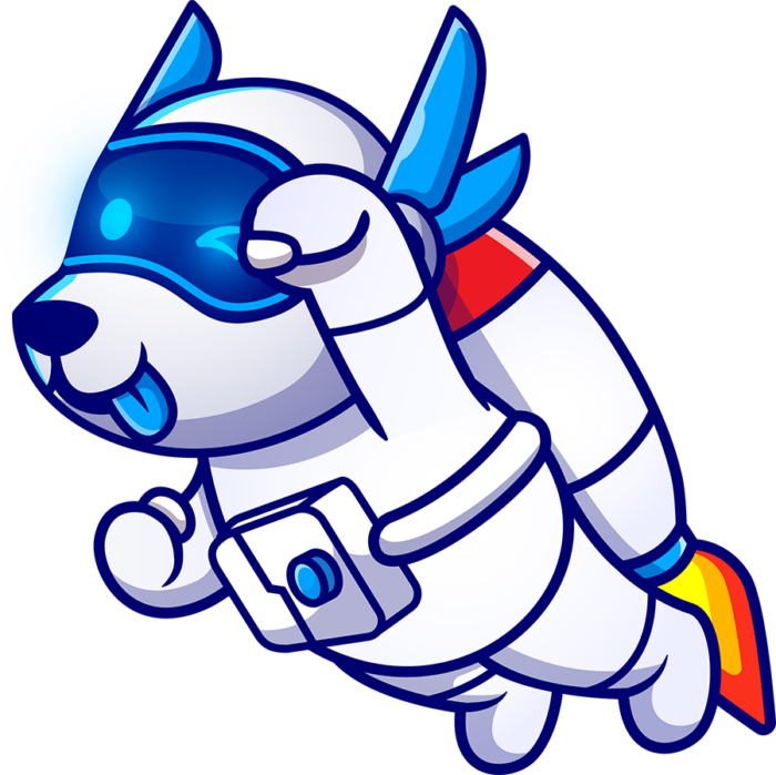 AI INU flying with a jetpack